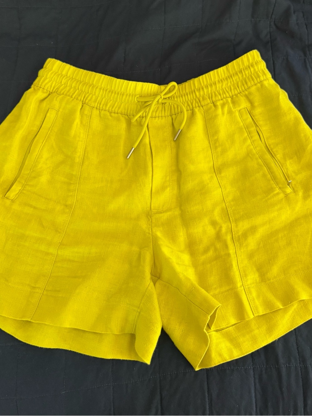 Athleta Bright Yellow/Green High-Waist Drawstring Shorts